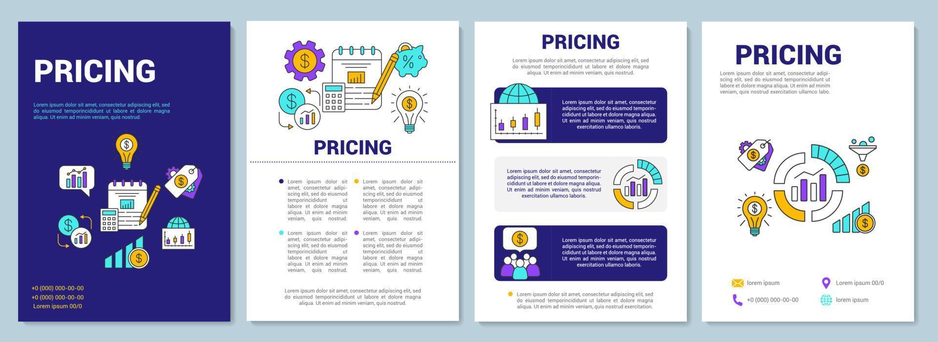 Pricing brochure template layout. Required payment. Flyer, booklet, leaflet print design with linear illustrations. Market sale. Vector page layouts for magazines, annual reports, advertising posters