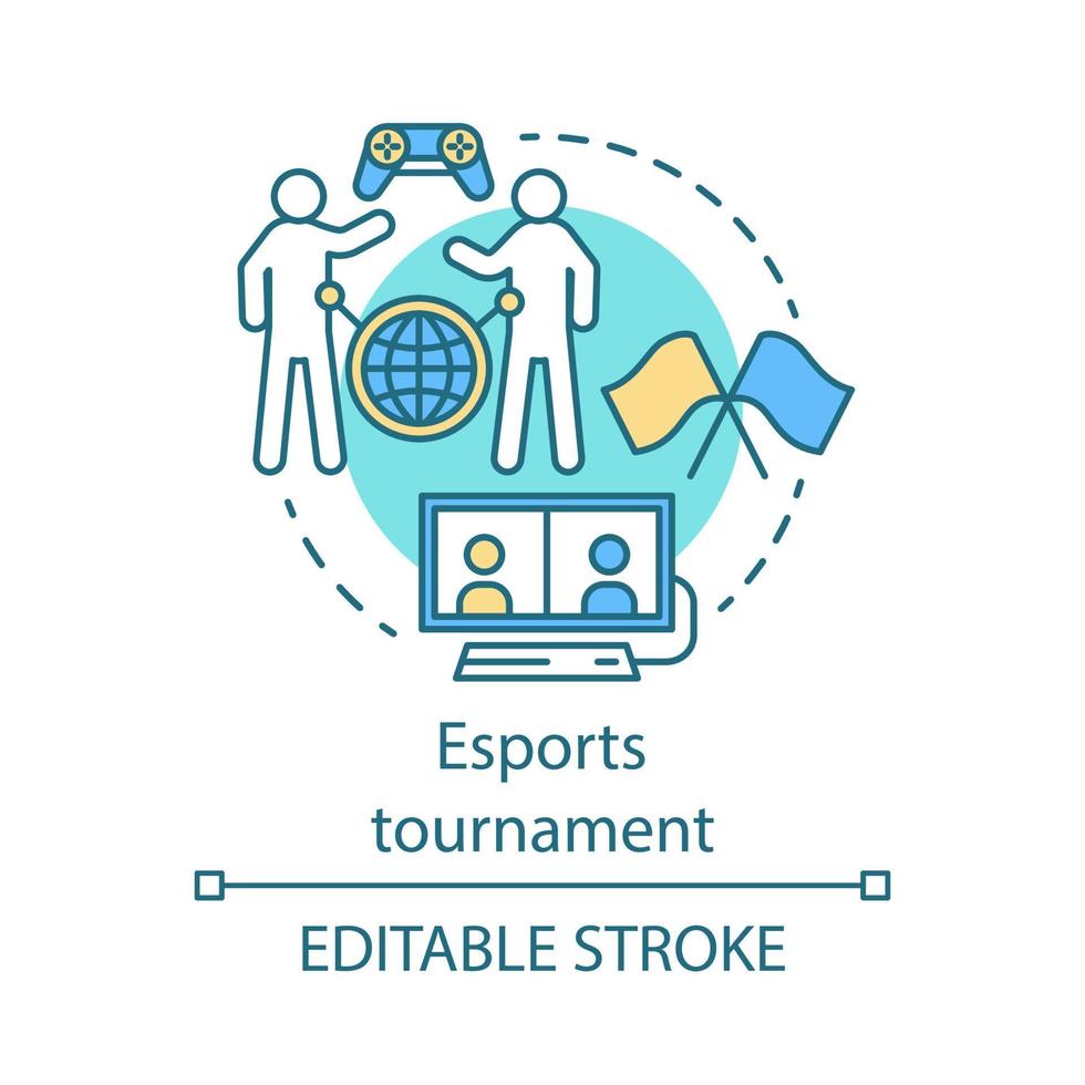 Esports tournament concept icon. Competition for two gamers. International gamer community. Video games championship idea thin line illustration. Vector isolated outline drawing. Editable stroke