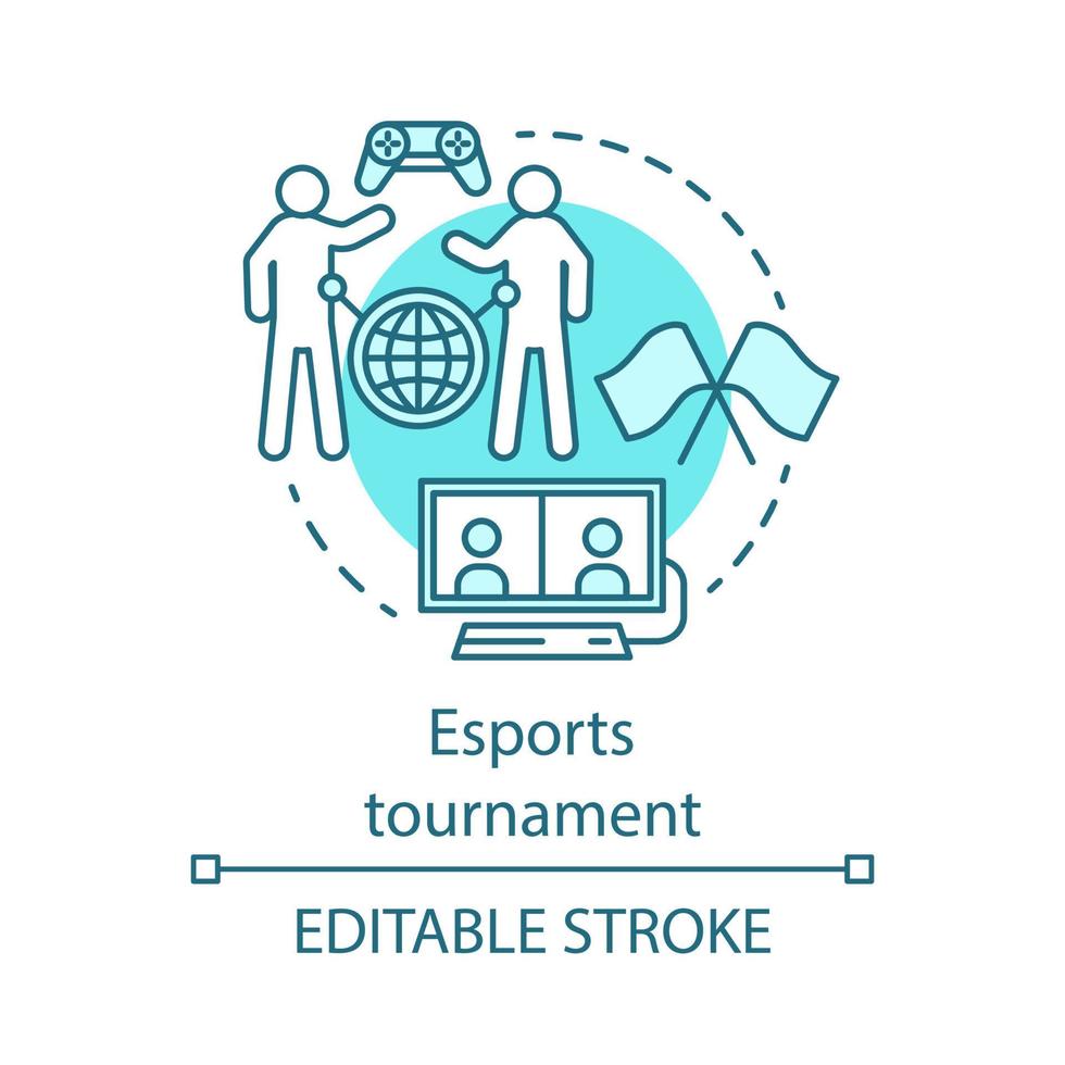 Esports tournament concept icon. Competition for two gamers. International gamer community. Video games championship idea thin line illustration. Vector isolated outline drawing. Editable stroke