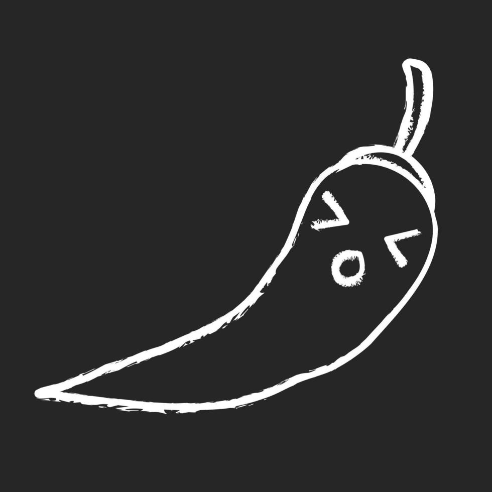 Chilli cute kawaii chalk character. Persevere vegetable with dizzy face. Funny emoji, emoticon, suffering, surprised. Vector isolated chalkboard illustration