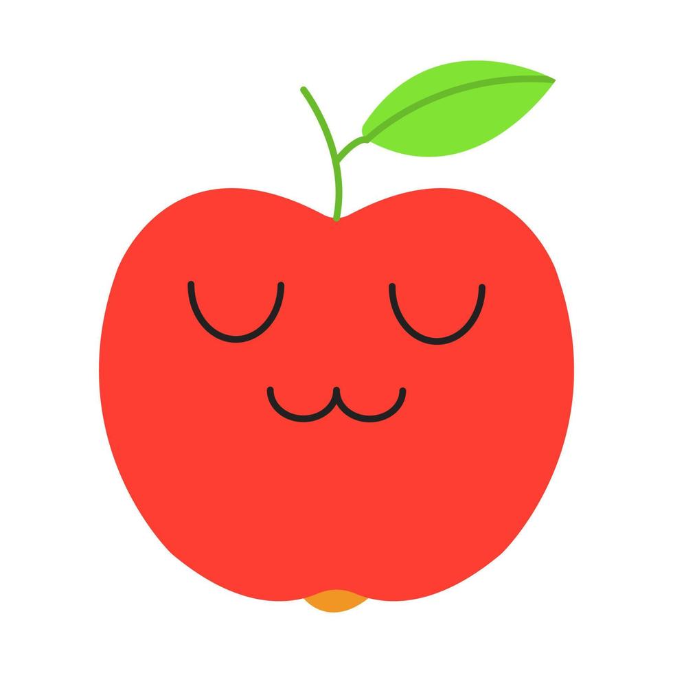 Apple cute kawaii flat design long shadow character. Happy fruit with smiling face. Funny emoji, emoticon, smile. Vector isolated silhouette illustration