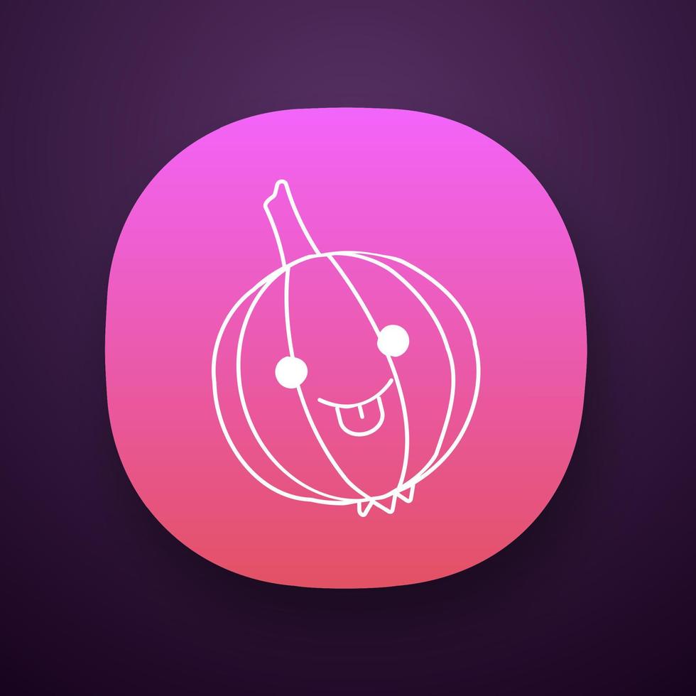 Onion cute kawaii app character. Happy vegetable with smiling baby face and stuck out tongue. Laughing food. Funny emoji, emoticon, smile. Vector isolated illustration