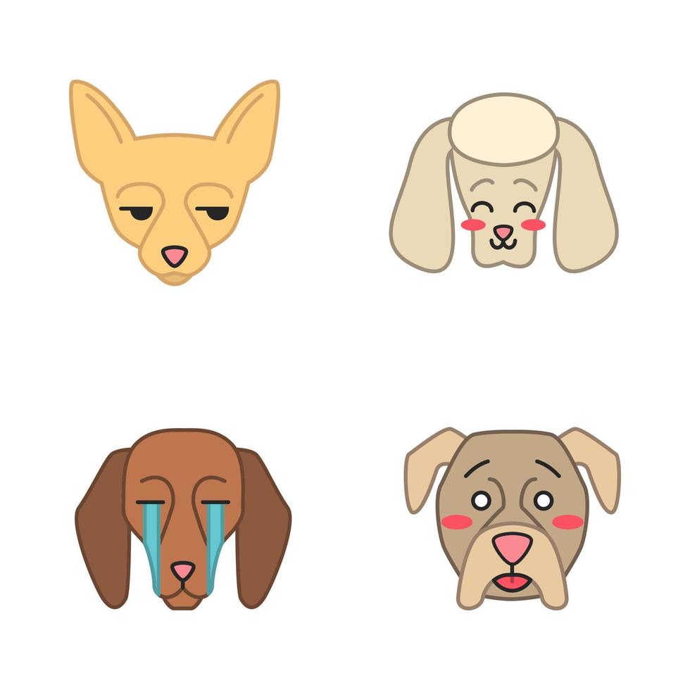 perros lindos personajes vectoriales kawaii. animales con bozales tristes. Beagle llorando a gritos. chihuahua sin gracia. caniche sonriente. emoji divertido, pegatinas, juego de emoticonos. ilustración de color de dibujos animados aislados vector