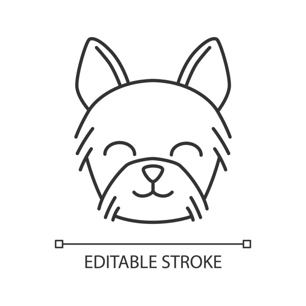 Yorkshire Terrier cute kawaii linear character. Thin line icon. Dog with smiling muzzle. Animal with smiling eyes. Domestic doggie. Vector isolated outline illustration. Editable stroke