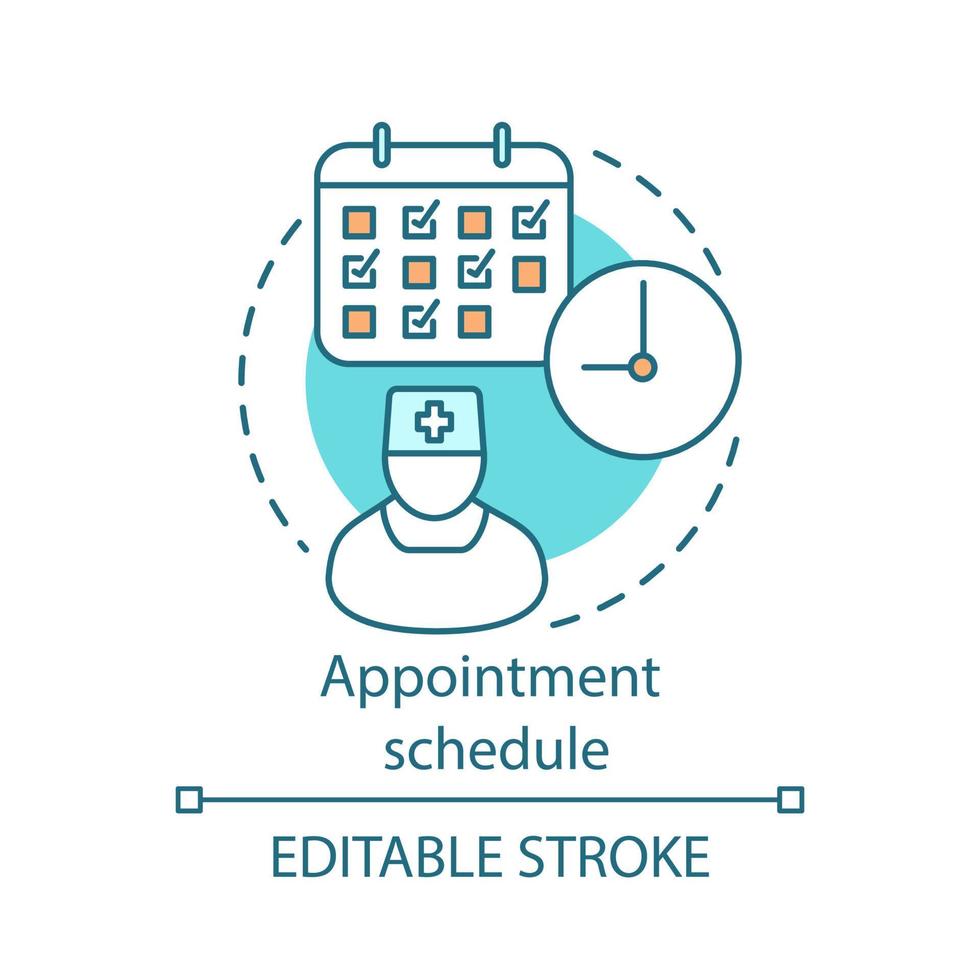 Appointment schedule concept icon. Annual medical exam. Preventive examination appointment. Regular health check up idea thin line illustration. Vector isolated outline drawing. Editable stroke