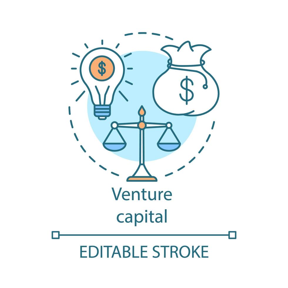 Venture capital concept icon. Startup financing. Private equity. Weighing risks of investment. Financial deal idea thin line illustration. Vector isolated outline drawing. Editable stroke