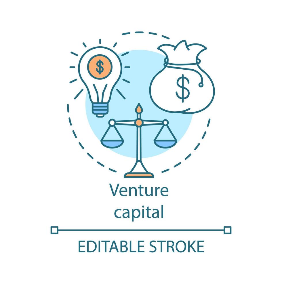 icono del concepto de capital de riesgo. financiación de puesta en marcha. Capital privado. sopesar los riesgos de la inversión. ilustración de línea delgada de idea de acuerdo financiero. dibujo de contorno aislado vectorial. trazo editable vector