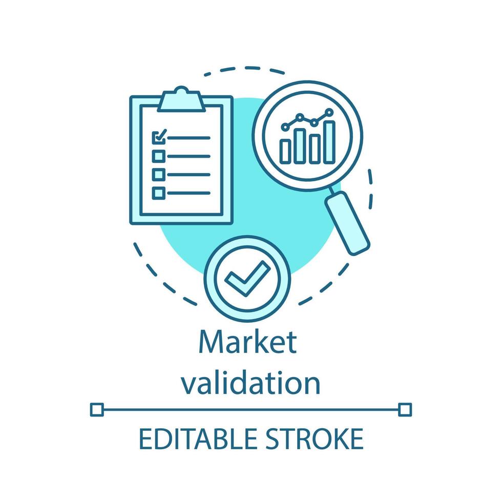 Market validation concept icon. Interview with target audience. Company development plan. Marketing research idea thin line illustration. Vector isolated outline drawing. Editable stroke