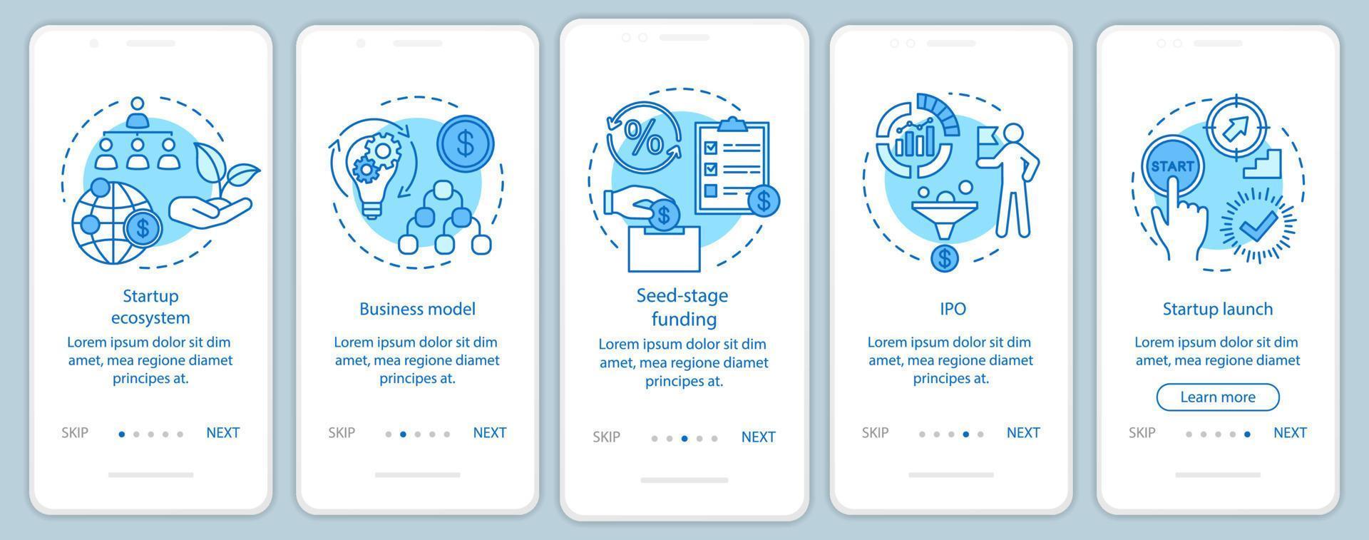 Startup onboarding mobile app page screen with linear concepts. Building business walkthrough steps graphic instructions. UX, UI, GUI vector template with illustrations
