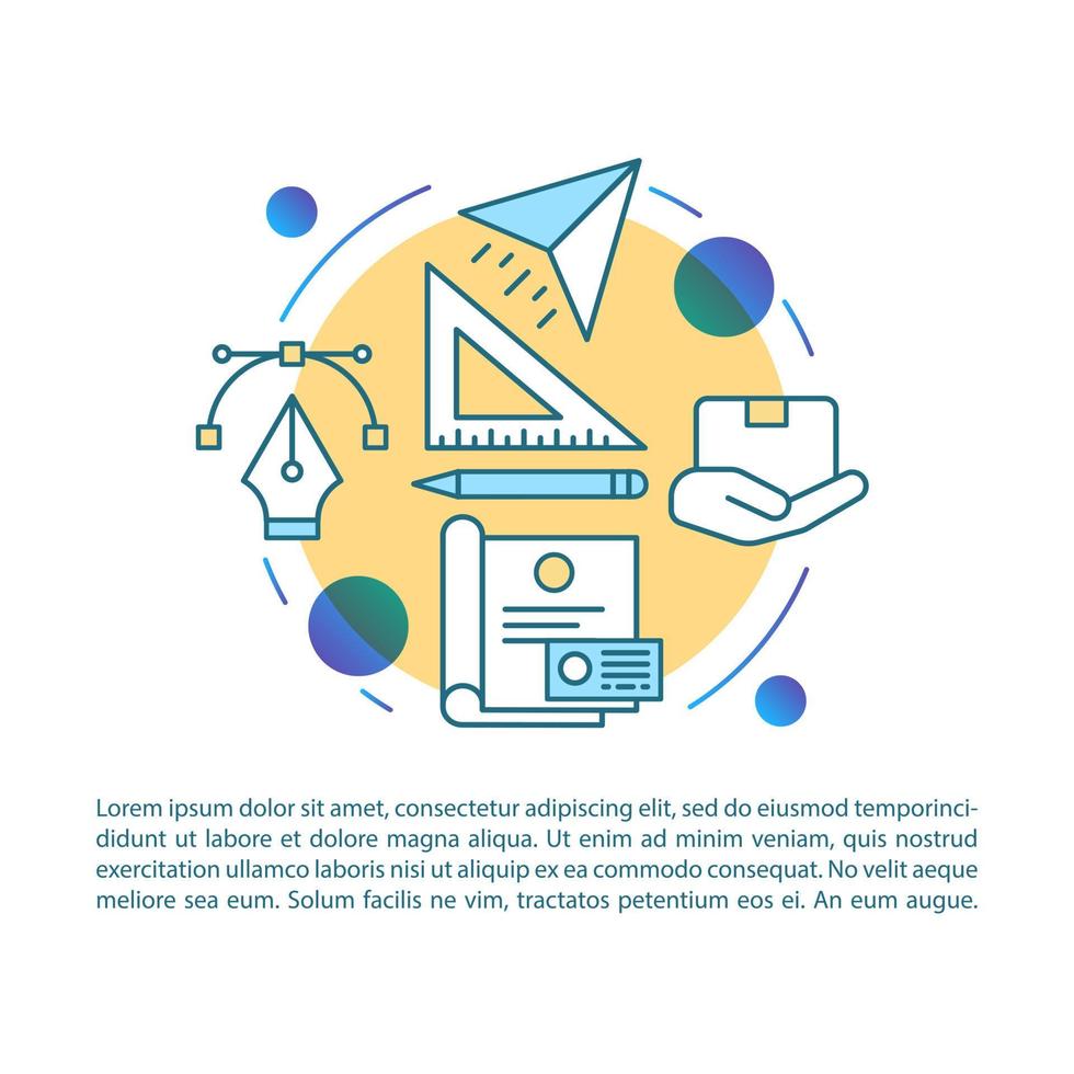 Prototype creation article page vector template. Start pilot project. Brochure, magazine, booklet design element with linear icons and text boxes. Print design. Concept illustrations with text space