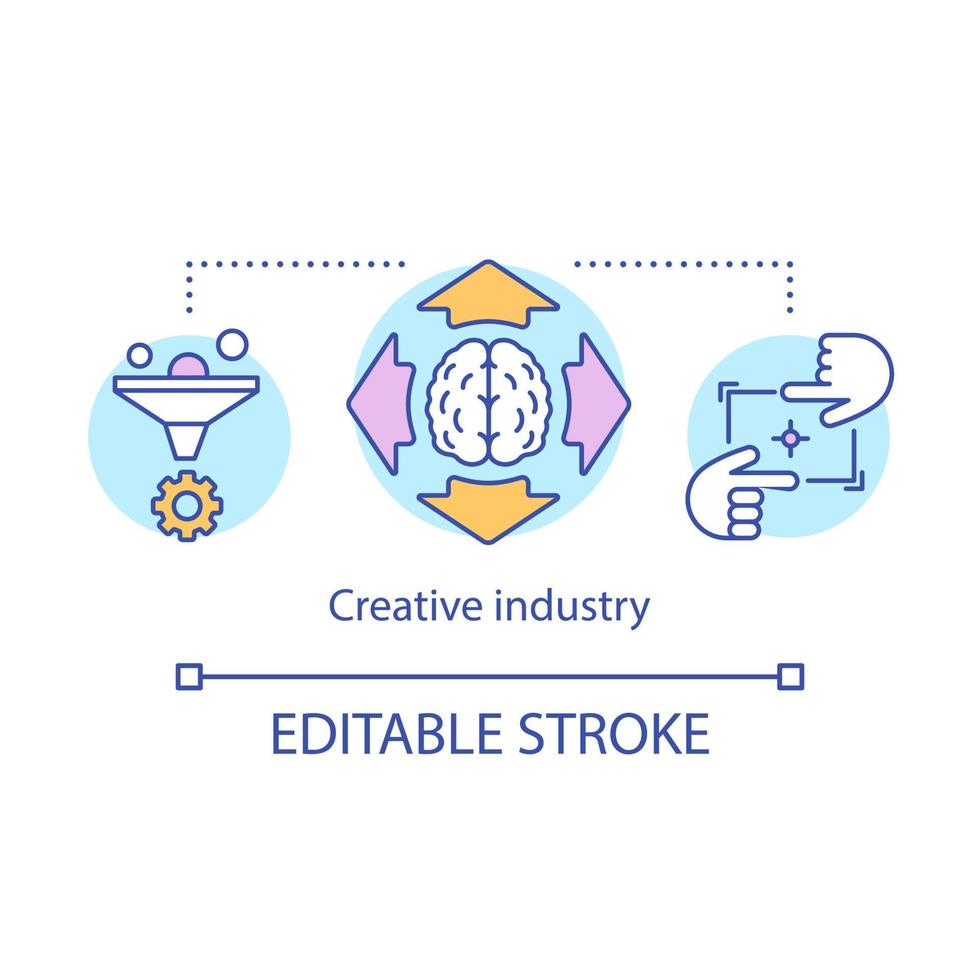 Creative industry concept icon. New business solutions invention. Talented worker. Project management. Productive mind idea thin line illustration. Vector isolated outline drawing. Editable stroke