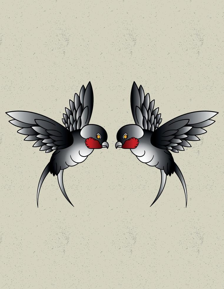 sparrow tattoo kawaii vector