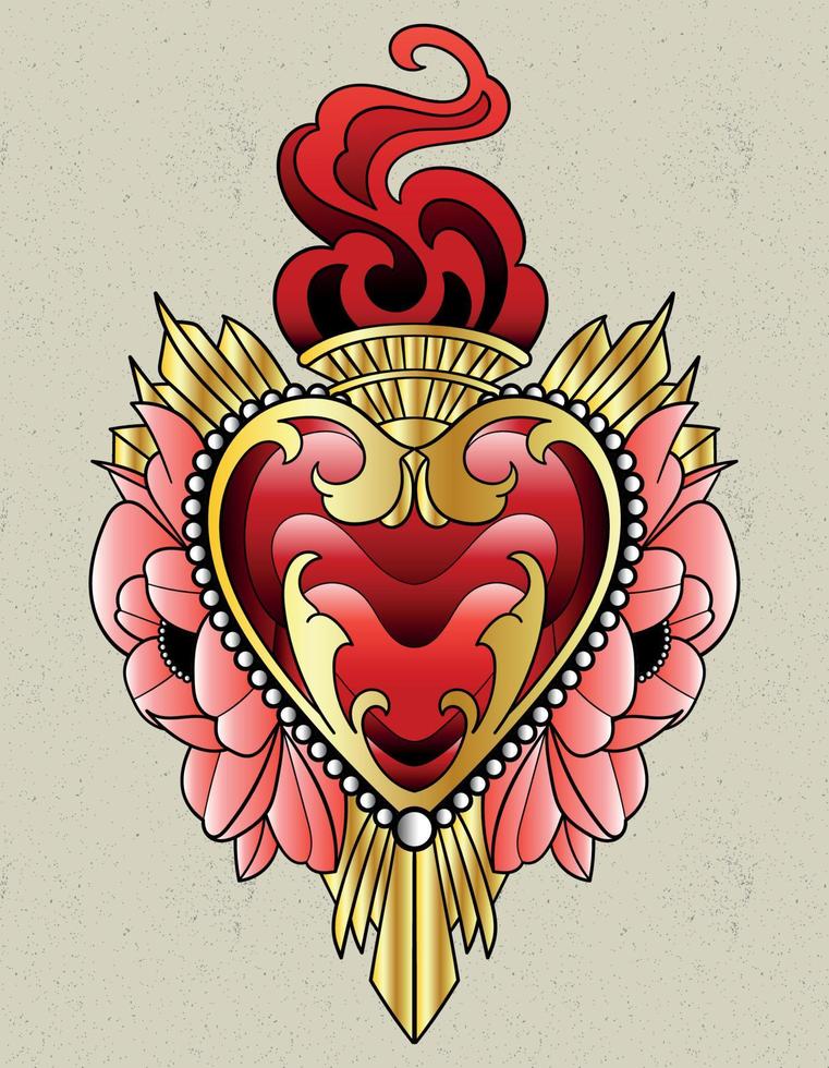 corazón neo tradicional tatuaje vector