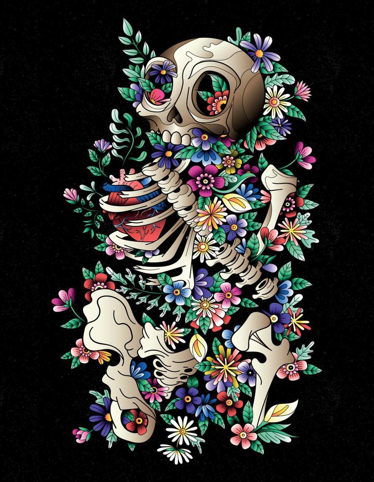 arte floral del cráneo vector