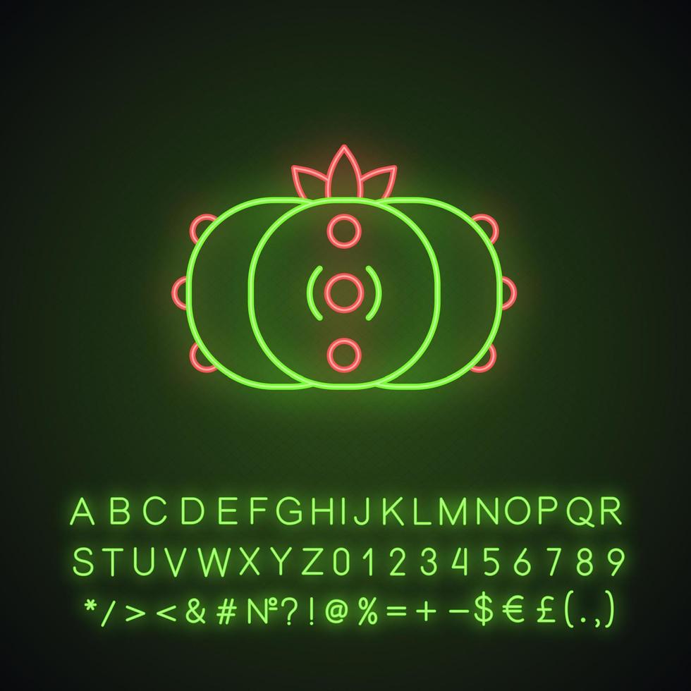 Peyote cactus neon light icon. Lophophora. Mescal button. Hallucinogenic cactus. Mexico native flora. Glowing sign with alphabet, numbers and symbols. Vector isolated illustration