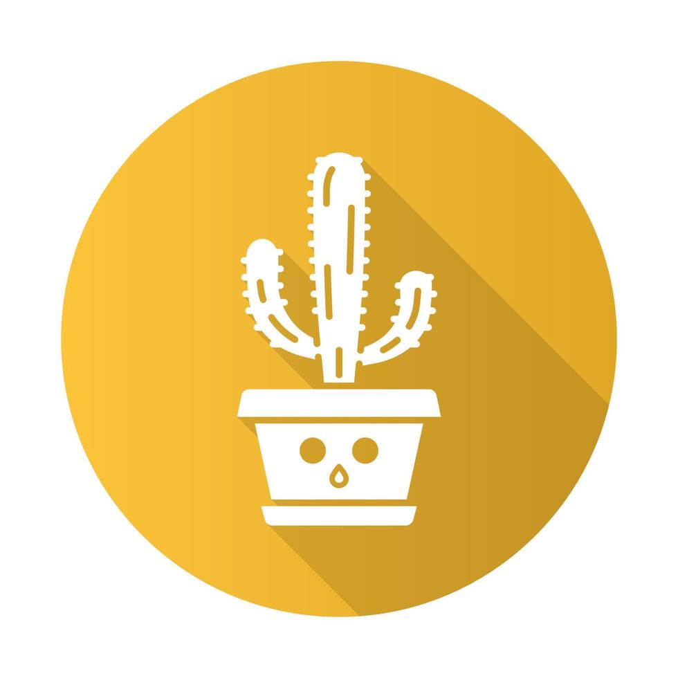 icono de glifo de sombra larga de diseño plano de cactus elefante. pachycereus con cara callada. cactus caseros en maceta. cardón gigante mexicano. planta asombrada. planta de interior suculenta. ilustración de silueta vectorial vector