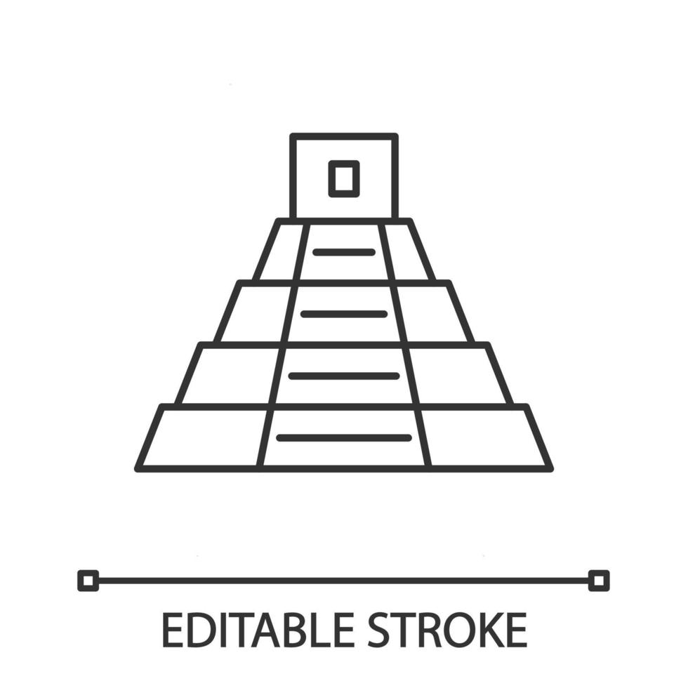 Mexican pyramid linear icon. Teotihuacan. Mayan pyramid. Stairs up. Thin line illustration. Contour symbol. Vector isolated outline drawing. Editable stroke