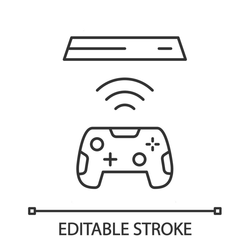 Wireless gaming controller linear icon. Esport accessory. Video game device. Cordless joystick. Thin line illustration. Contour symbol. Vector isolated outline drawing. Editable stroke