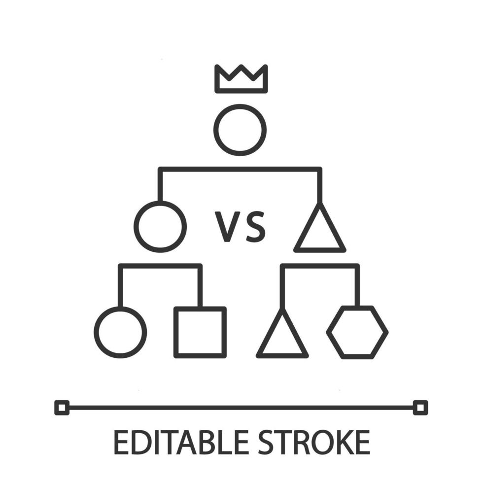 Double-elimination tournament linear icon. Esports. Cyber championship. Competition. Game strategy scheme. Thin line illustration. Contour symbol. Vector isolated outline drawing. Editable stroke