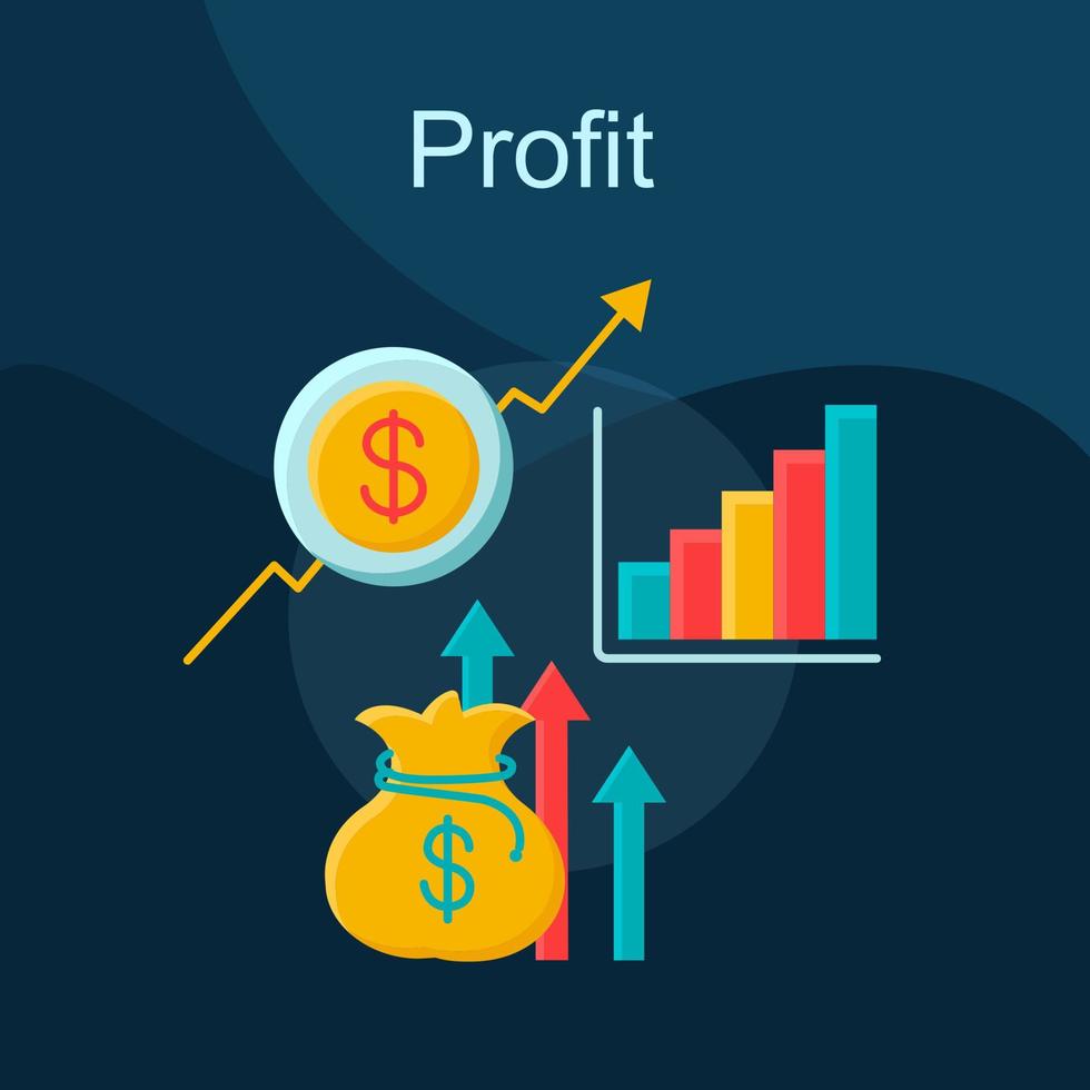 Profit growth flat concept vector icon. Income increasing idea cartoon color illustrations set. Business development. Stock market trading statistics. Isolated graphic design element