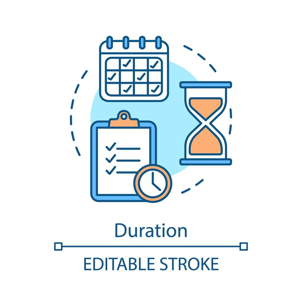 Schedule concept icon. Time management, planning. Calendar, hourglass, tasklist. Timetable. Duration idea thin line illustration. Vector isolated outline drawing. Editable stroke