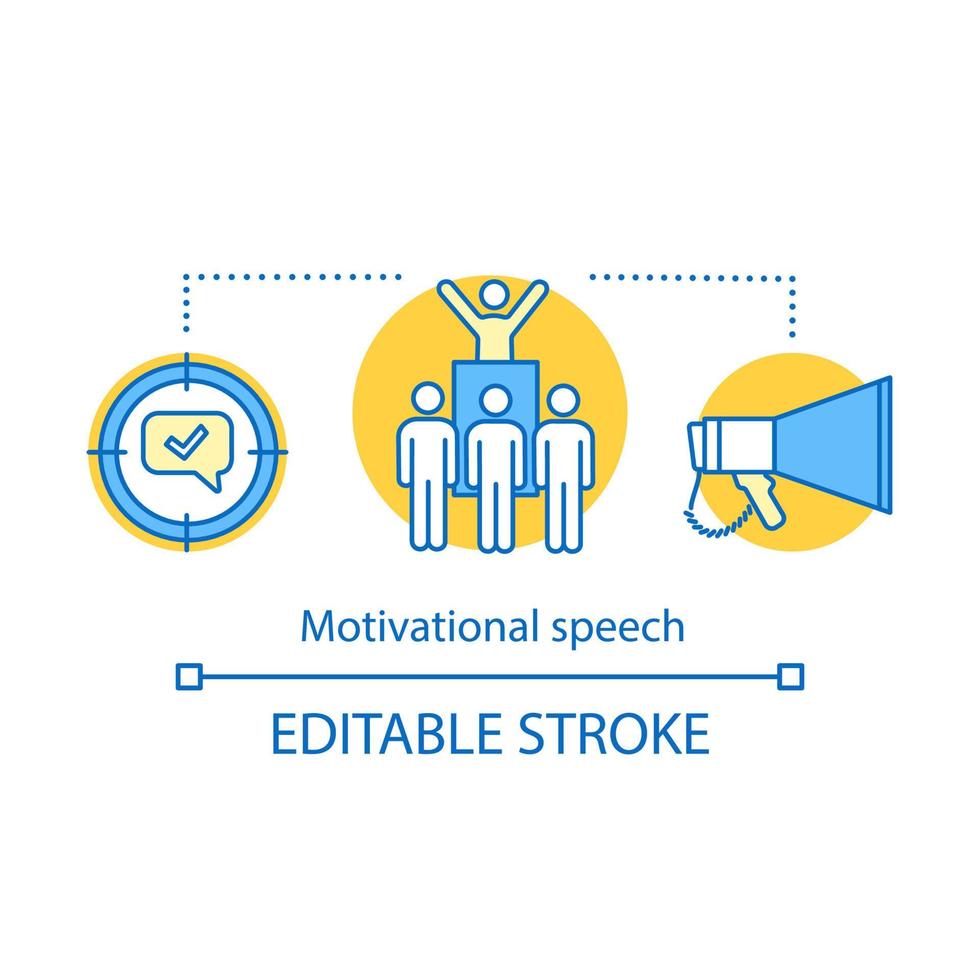 Motivational speech concept icon. Protest, meeting action idea thin line illustration. Leadership skills. Public speaking. Political leader. Orator, speaker. Vector isolated drawing. Editable stroke