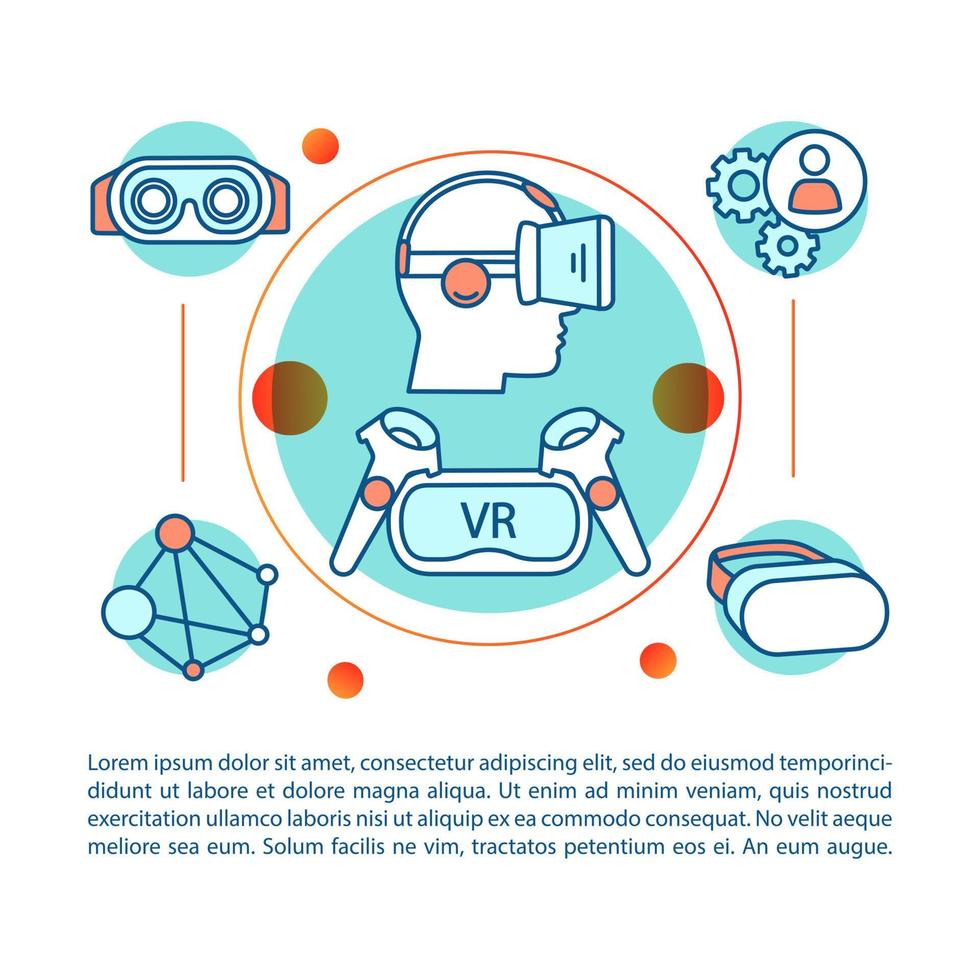 VR concept linear illustration. Virtual reality environment. VR equipment, player. Digital entertainment. Article, brochure, magazine page. Print design. Vector isolated outline drawing