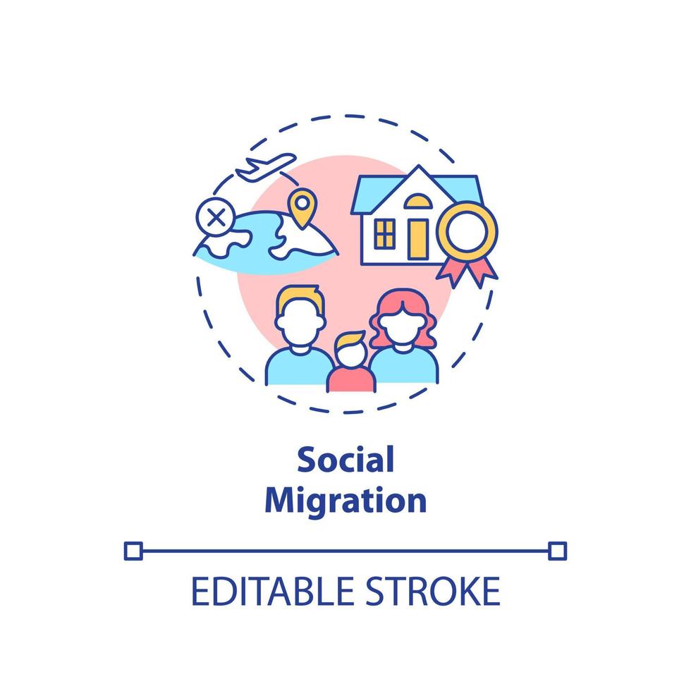 Social migration concept icon. Reunion with family. Reason to change location abstract idea thin line illustration. Isolated outline drawing. Editable stroke. Arial, Myriad Pro-Bold fonts used vector