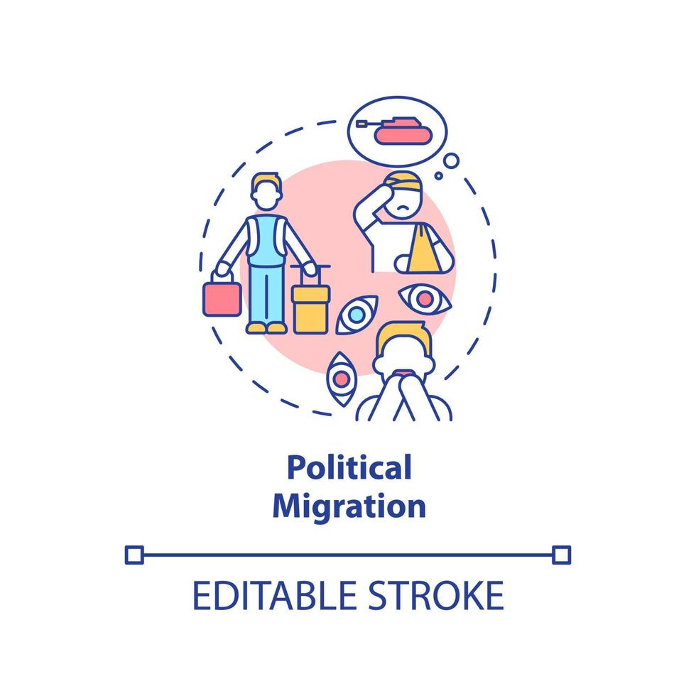 Political migration concept icon. Escaping problems. Reason to leave homeland abstract idea thin line illustration. Isolated outline drawing. Editable stroke. Arial, Myriad Pro-Bold fonts used vector