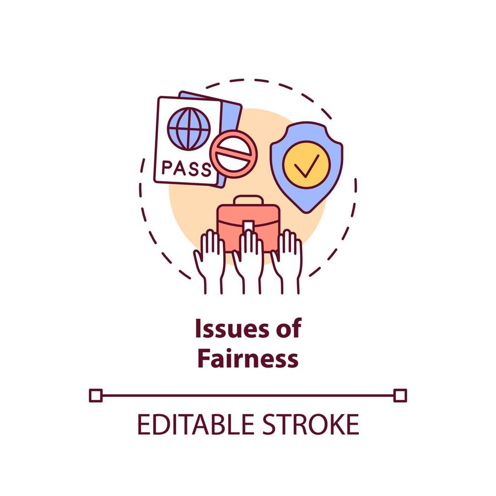 Issues of fairness concept icon. Legalizing unauthorized immigrants negative impact abstract idea thin line illustration. Isolated outline drawing. Editable stroke. Arial, Myriad Pro-Bold fonts used vector