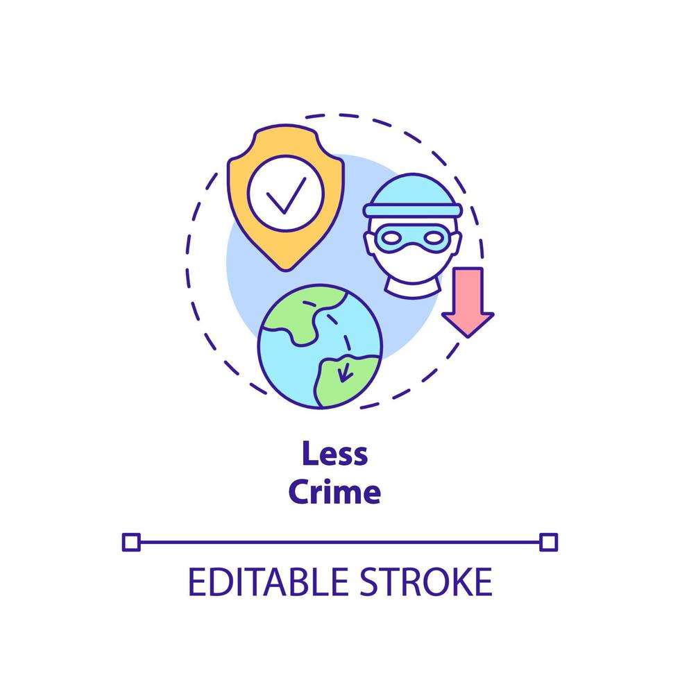 Less crime concept icon. Social issues avoiding. Pull factor for migration abstract idea thin line illustration. Isolated outline drawing. Editable stroke. Arial, Myriad Pro-Bold fonts used vector