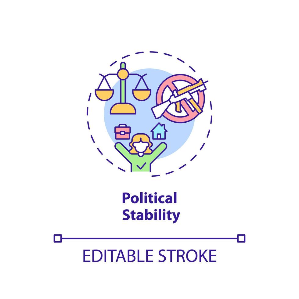 Political stability concept icon. Moving for safety. Pull factor for migration abstract idea thin line illustration. Isolated outline drawing. Editable stroke. Arial, Myriad Pro-Bold fonts used vector