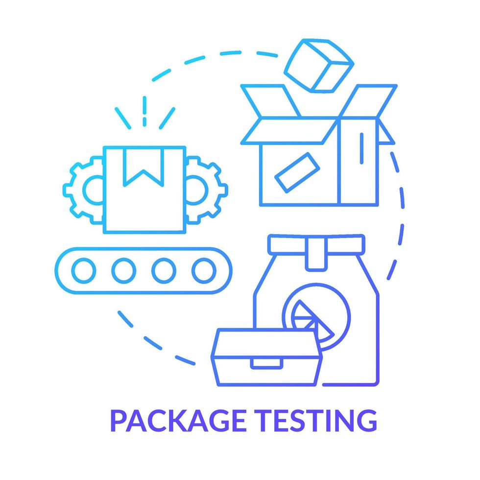 Package testing blue gradient concept icon. Materials processing and evaluating abstract idea thin line illustration. Performance test. Isolated outline drawing. Myriad Pro-Bold font used vector
