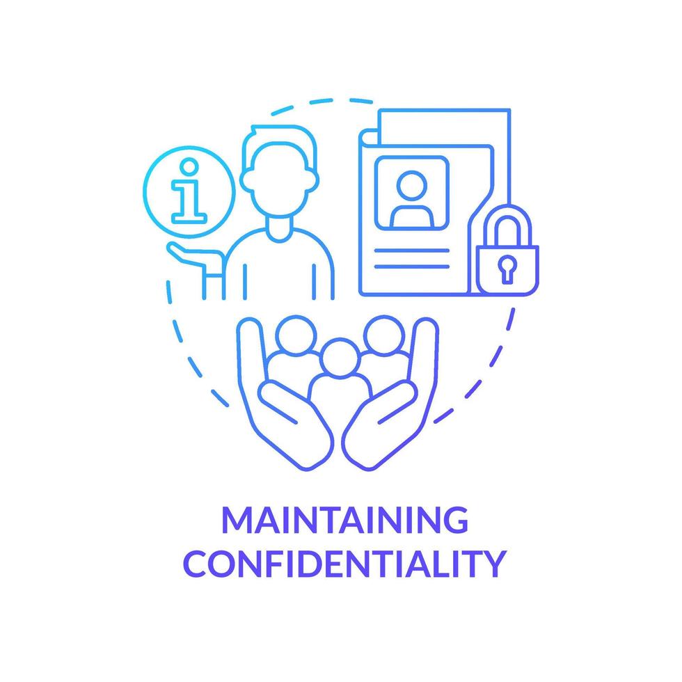 Maintaining confidentiality blue gradient concept icon. Sensitive information protection. HR skills abstract idea thin line illustration. Isolated outline drawing. Myriad Pro-Bold font used vector
