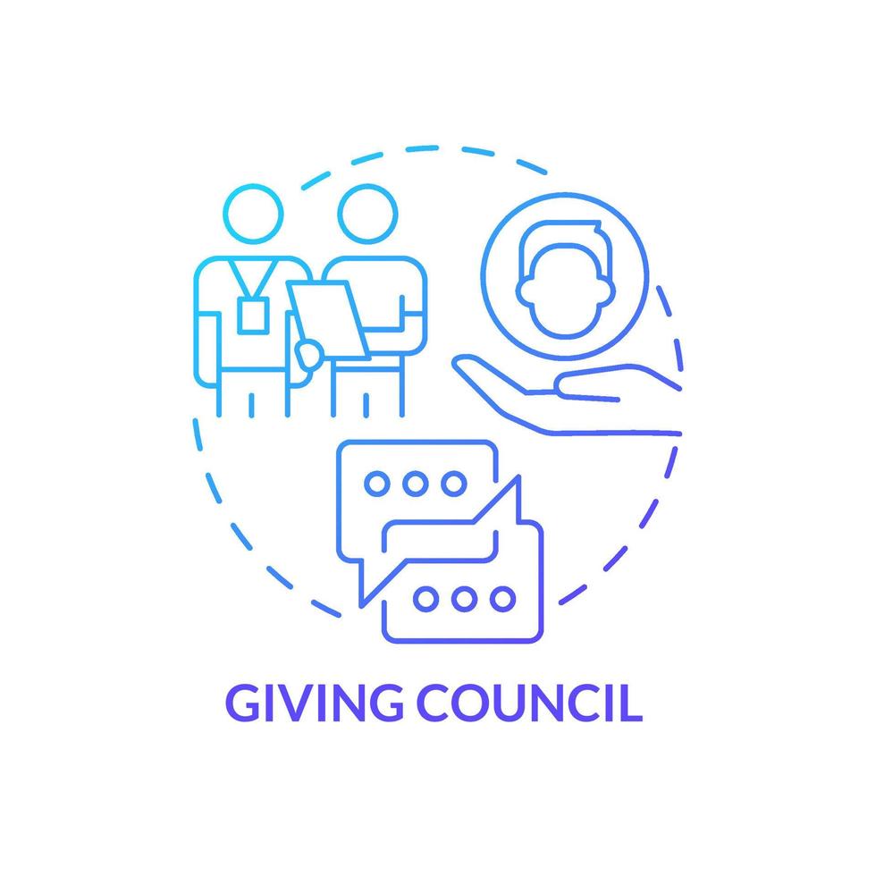 Giving council blue gradient concept icon. Coach support and corporate education. HR skills abstract idea thin line illustration. Isolated outline drawing. Myriad Pro-Bold font used vector