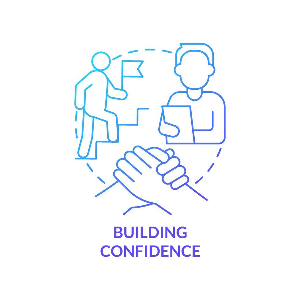 Building confidence blue gradient concept icon. Increase motivation of candidate. HR skills abstract idea thin line illustration. Isolated outline drawing. Myriad Pro-Bold font used vector