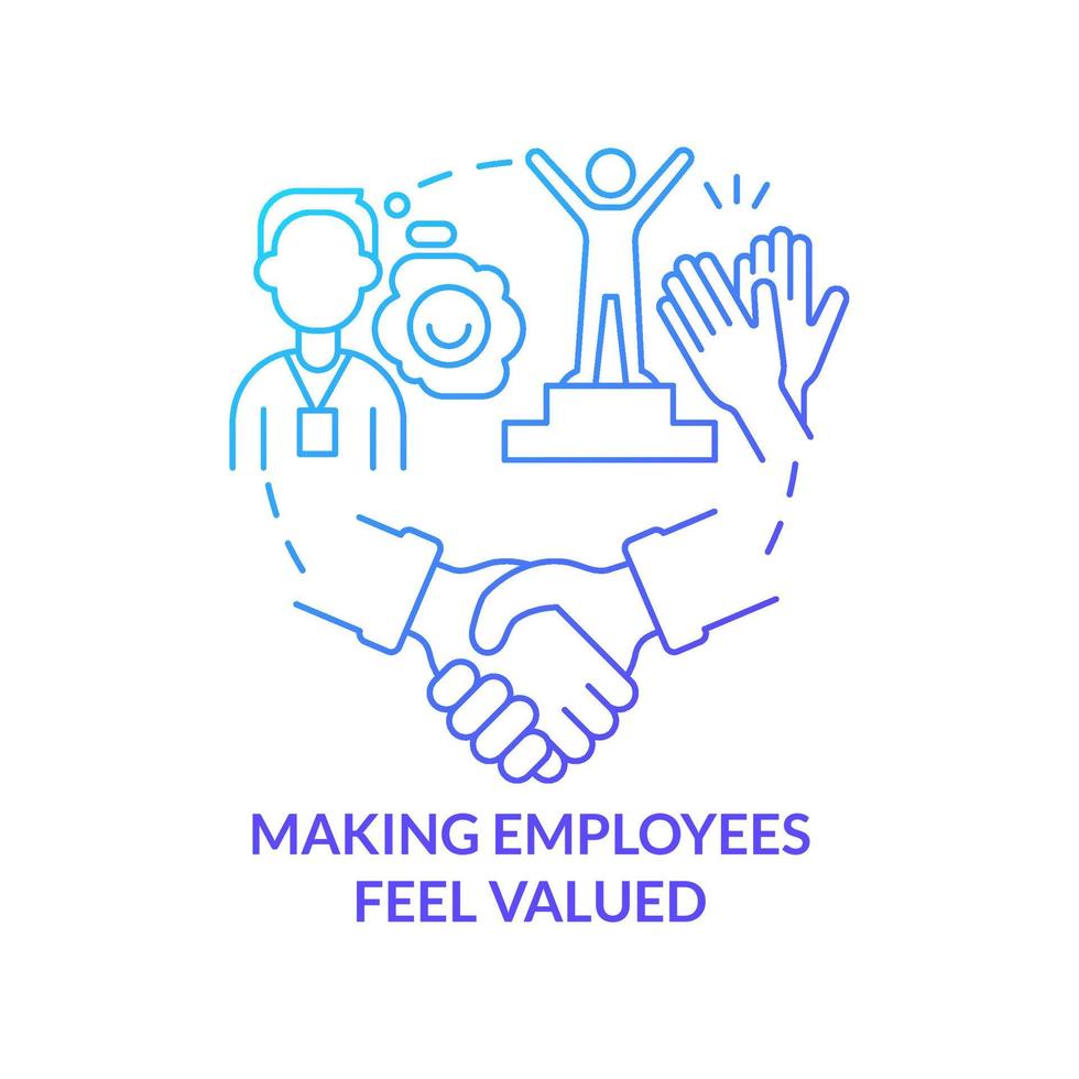 Making employees feel valued blue gradient concept icon. Worker motivation for company success. HR skills abstract idea thin line illustration. Isolated outline drawing. Myriad Pro-Bold font used vector