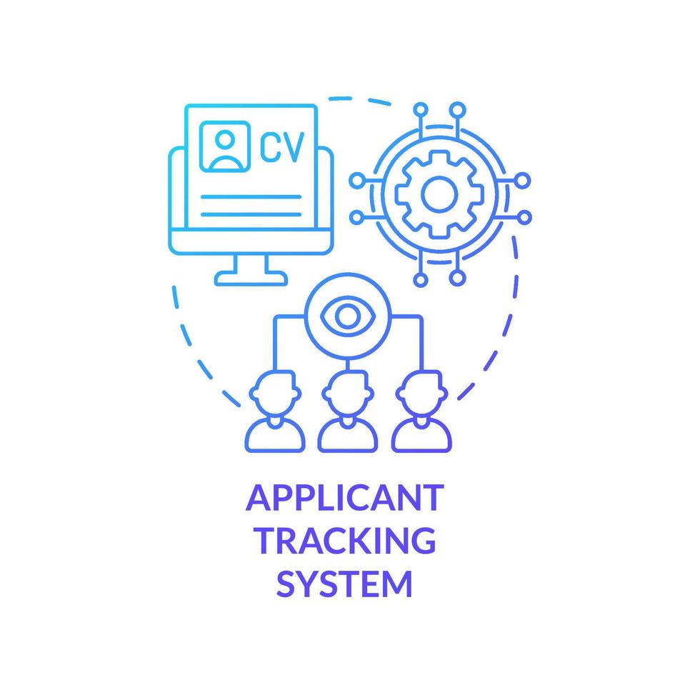 icono de concepto de gradiente azul del sistema de seguimiento de solicitantes. software para facilitar la contratación. habilidades de recursos humanos idea abstracta ilustración de línea delgada. dibujo de contorno aislado. innumerables fuentes pro-bold utilizadas vector