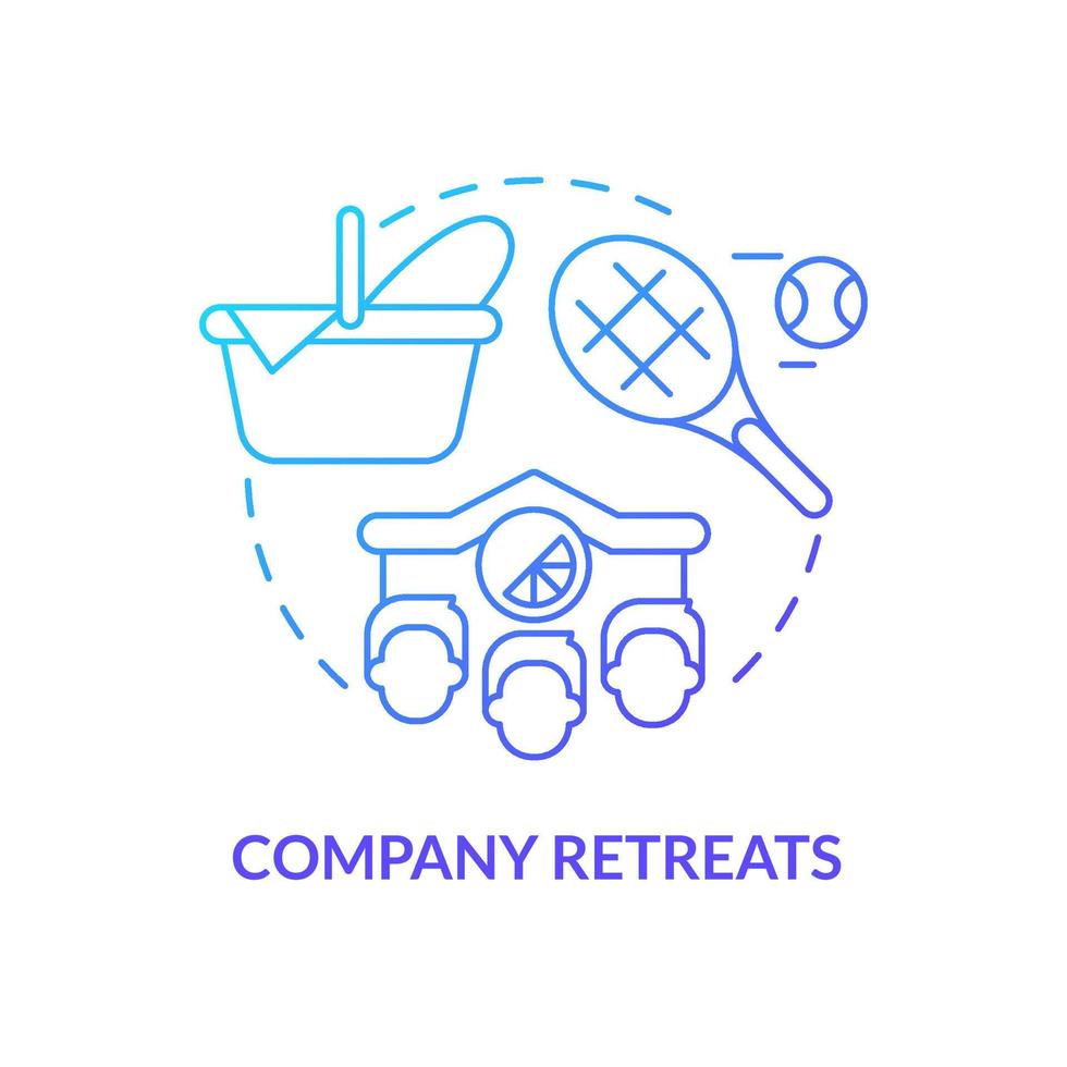 Company retreats blue gradient concept icon. Corporate recreation events. HR organizing skills abstract idea thin line illustration. Isolated outline drawing. Myriad Pro-Bold font used vector