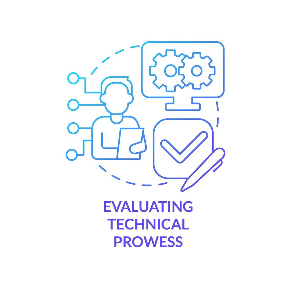 Evaluating technical prowess blue gradient concept icon. Employment digital technology. HR skills abstract idea thin line illustration. Isolated outline drawing. Myriad Pro-Bold font used vector