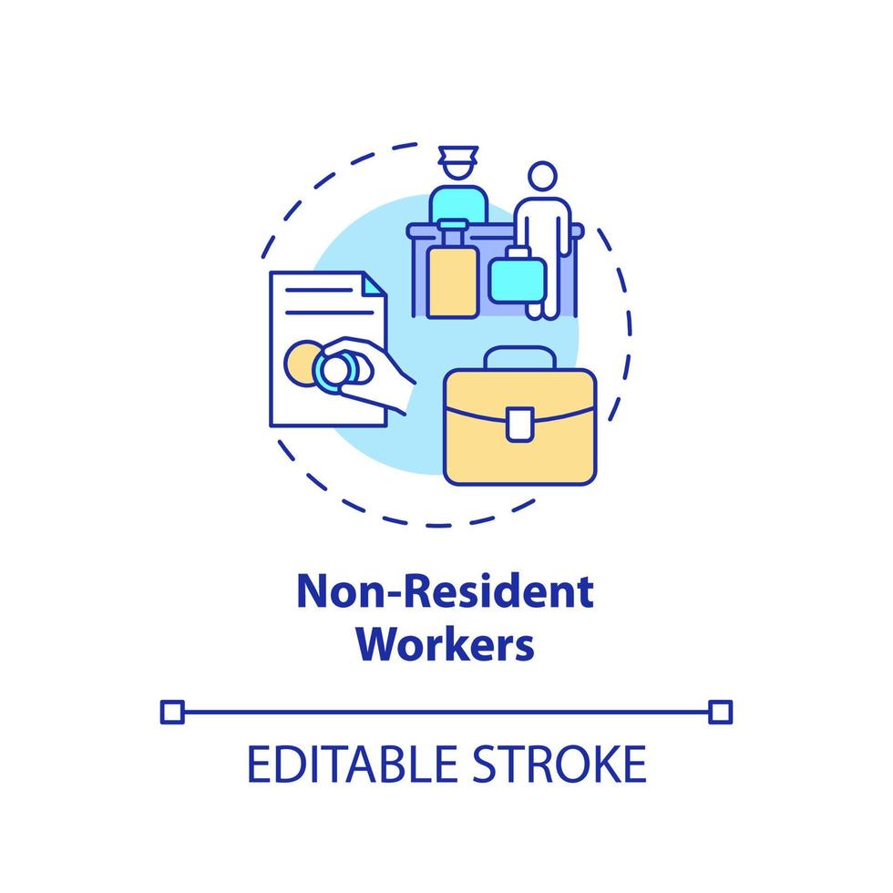 Non-resident workers concept icon. Relocation to find job. Pathway for migration abstract idea thin line illustration. Isolated outline drawing. Editable stroke. Arial, Myriad Pro-Bold fonts used vector