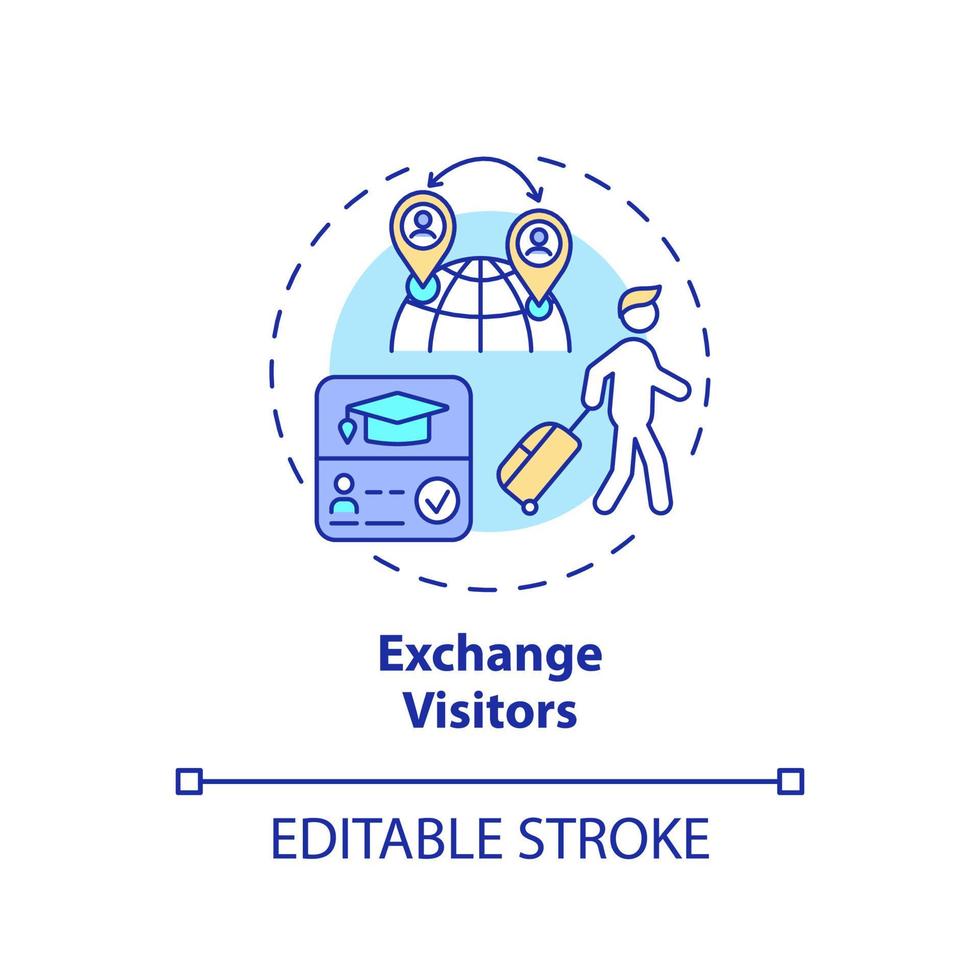Exchange visitors concept icon. Foreign students. Migration passways abstract idea thin line illustration. Isolated outline drawing. Editable stroke. Arial, Myriad Pro-Bold fonts used vector