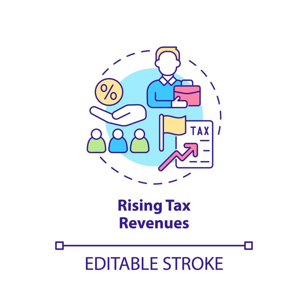 Rising tax revenues concept icon. Legalizing unauthorized immigrants positive impact abstract idea thin line illustration. Isolated outline drawing. Editable stroke. Arial, Myriad Pro-Bold fonts used vector