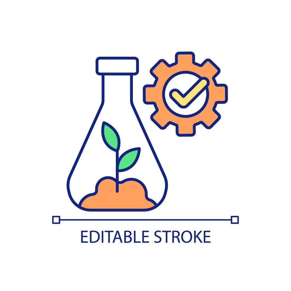 investigación de laboratorio para la industria agrícola icono de color rgb. logros científicos para el cultivo de plantas. ilustración vectorial aislada. dibujo de línea rellena simple. trazo editable. fuente arial utilizada vector