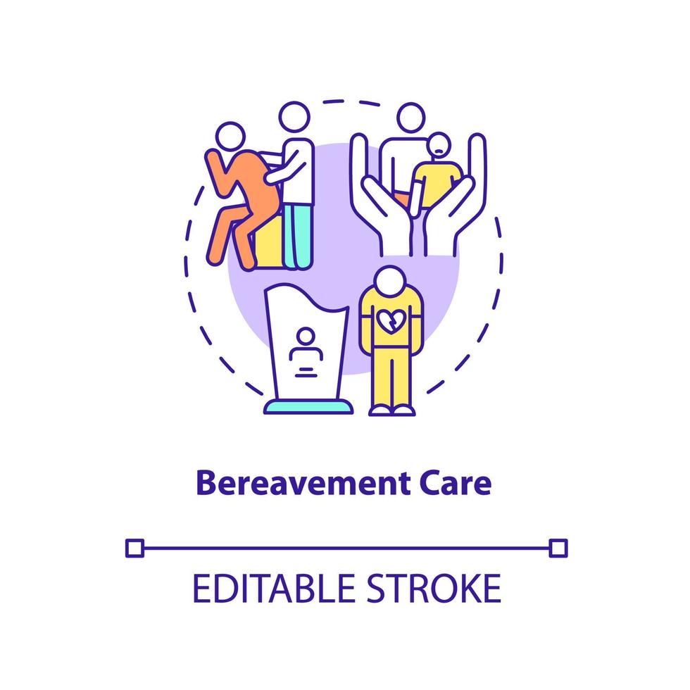 Bereavement care concept icon. Assistance in grief. Hospice service abstract idea thin line illustration. Isolated outline drawing. Editable stroke. Arial, Myriad Pro-Bold fonts used vector