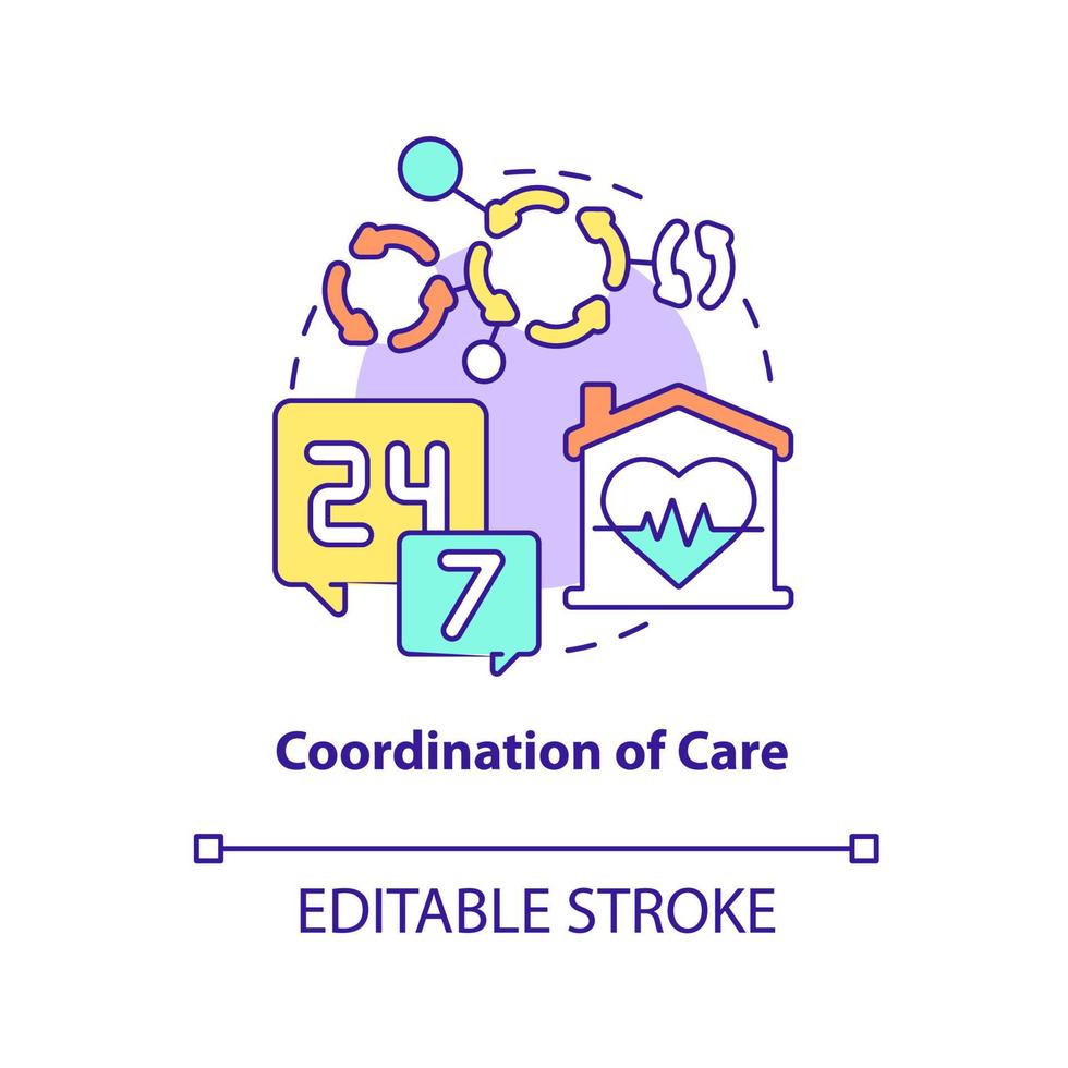 Coordination of care concept icon. Continual help. Hospice service for patient abstract idea thin line illustration. Isolated outline drawing. Editable stroke. Arial, Myriad Pro-Bold fonts used vector
