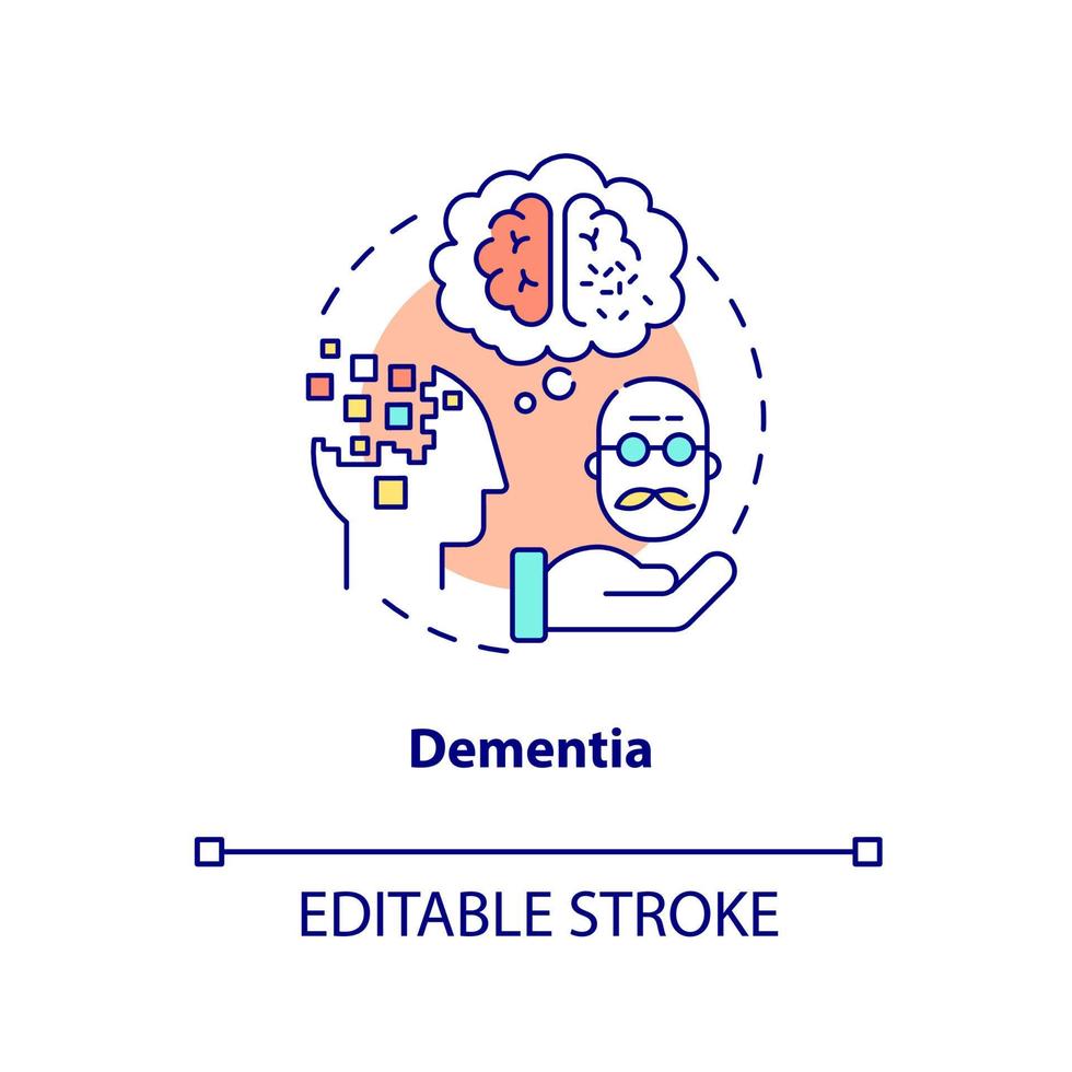 Dementia concept icon. Brain disorder. Illnesses to ask for palliative care abstract idea thin line illustration. Isolated outline drawing. Editable stroke. Arial, Myriad Pro-Bold fonts used vector