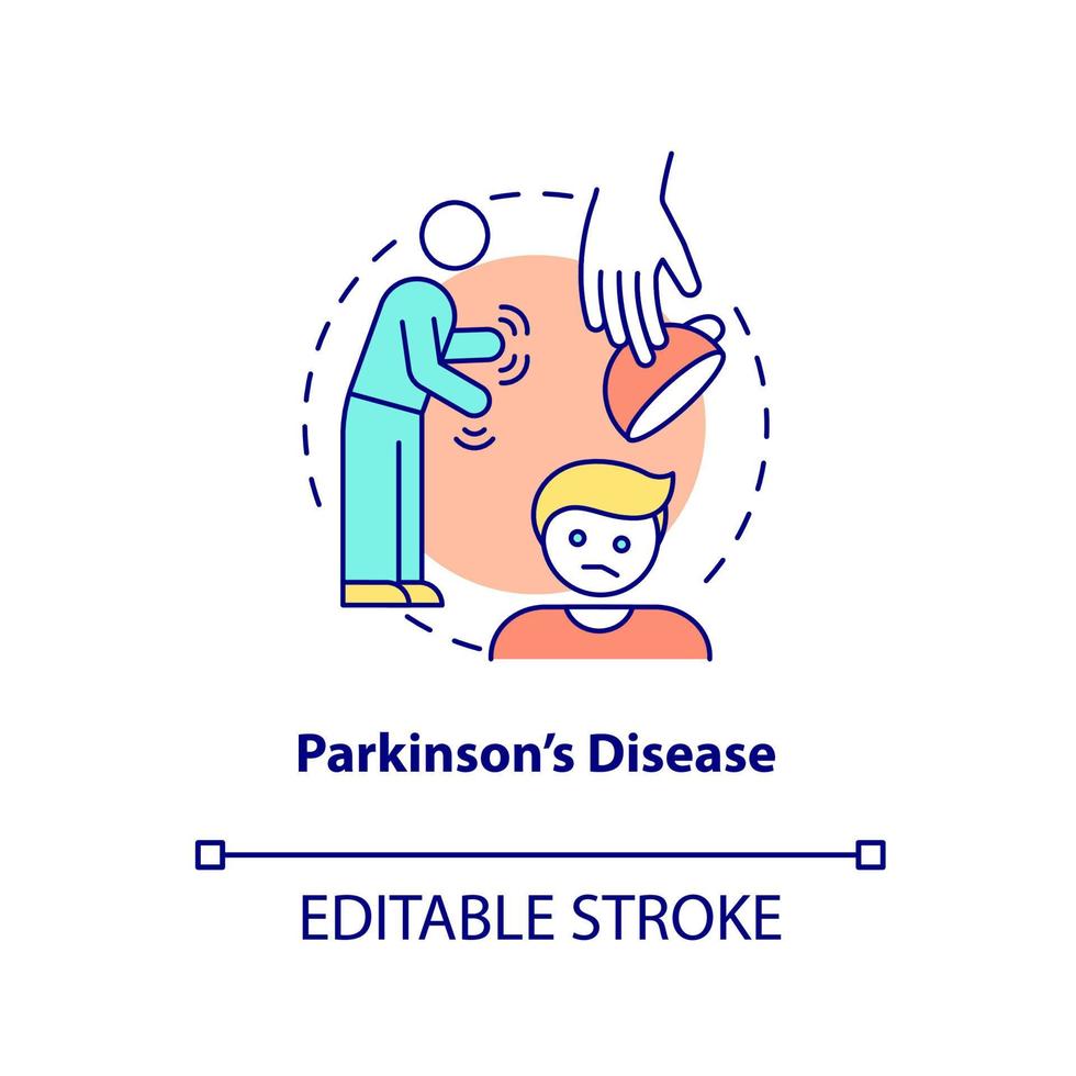 Parkinson disease concept icon. Nervous system illness. Asking palliative care abstract idea thin line illustration. Isolated outline drawing. Editable stroke. Arial, Myriad Pro-Bold fonts used vector