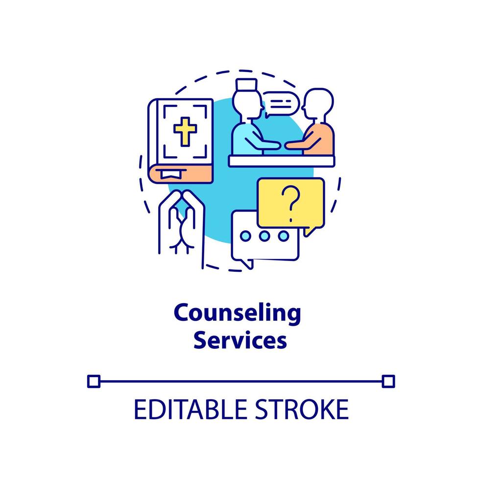 Counseling services concept icon. Patient support. Long term hospice care abstract idea thin line illustration. Isolated outline drawing. Editable stroke. Arial, Myriad Pro-Bold fonts used vector
