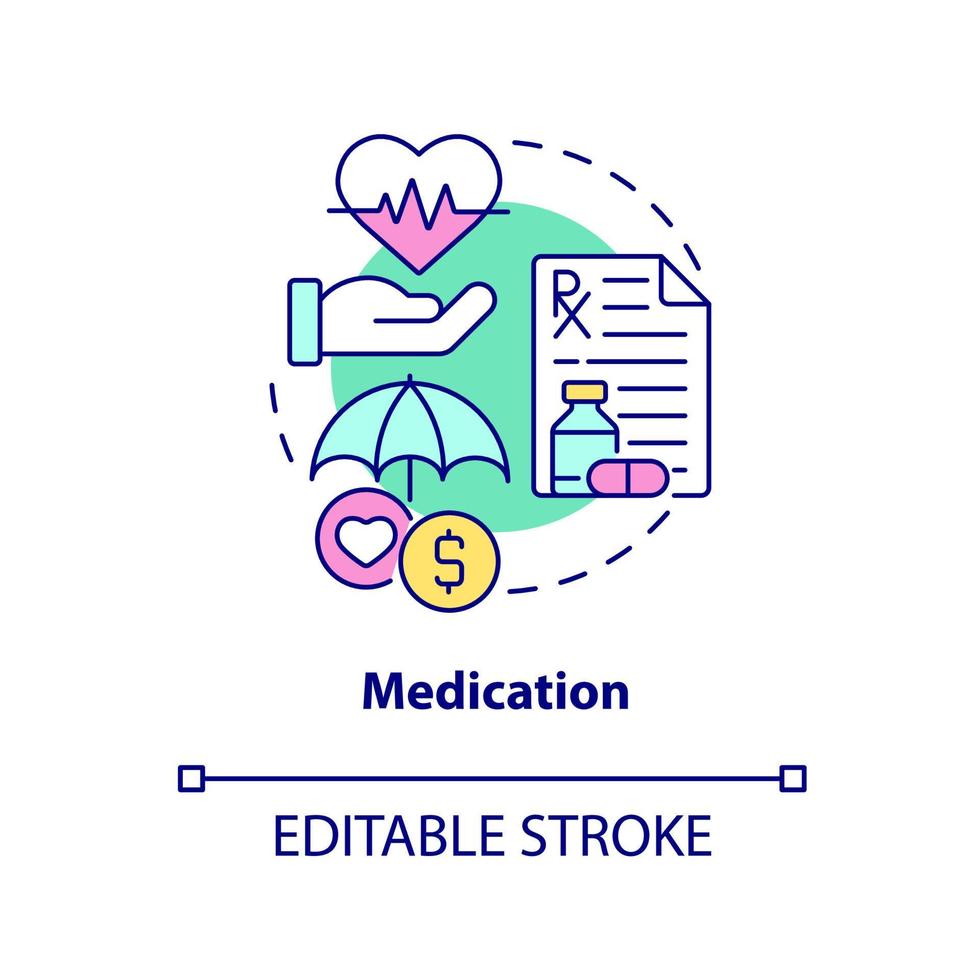 Medication concept icon. Pain alleviation. Hospice provided services abstract idea thin line illustration. Isolated outline drawing. Editable stroke. Arial, Myriad Pro-Bold fonts used vector